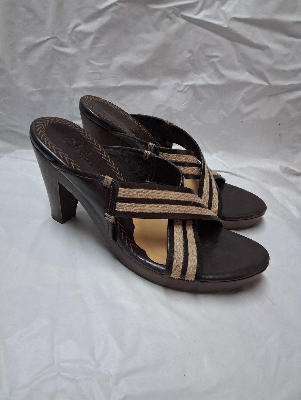 Cole Haan Women’s Brown and Tan Strappy Heeled Sandals Size 7B Preowned